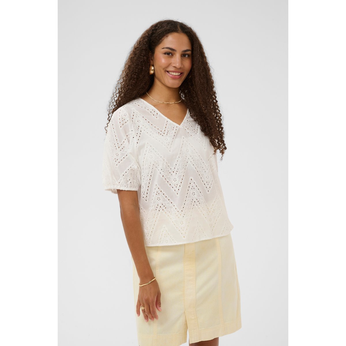 Blouse à manches courtes blanc snow white, CREAM