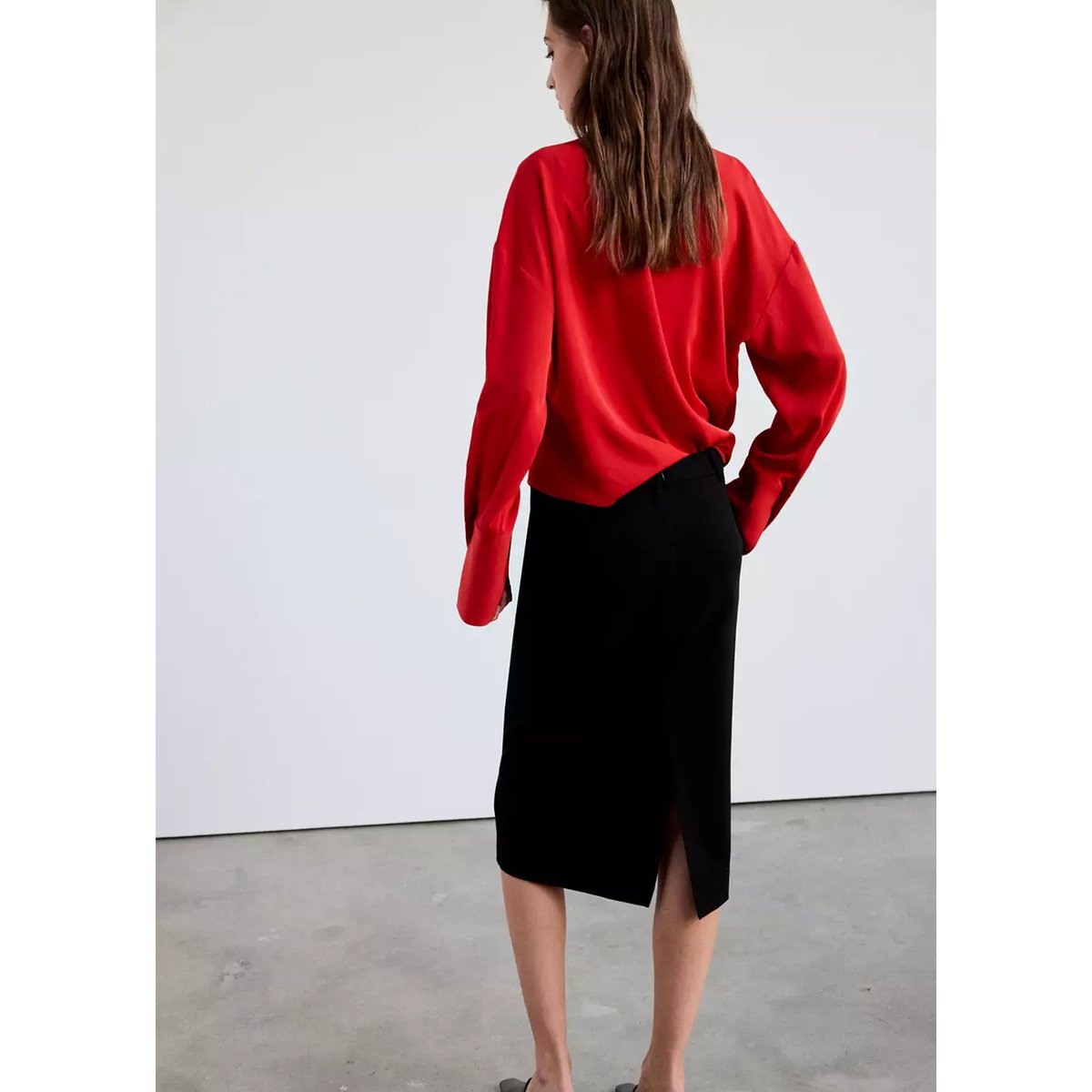 Chemise col drapé rouge, MANGO