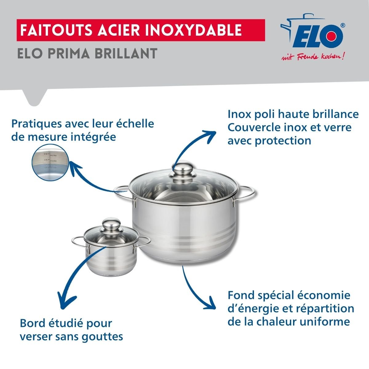 Batterie 1 poêle 32cm + 2 faitouts 12/24cm PRIMA BRILLANT noir, ELO