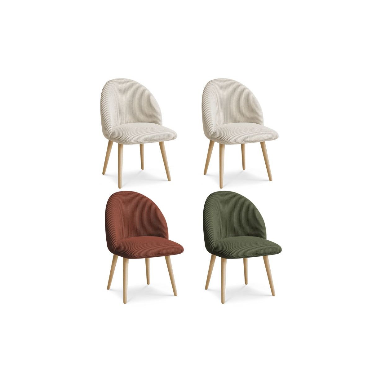 Lot de 4 chaises velours côtelé, LALIE multicolore 2, BOBOCHIC