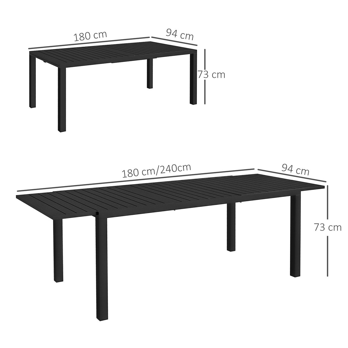 Table à manger d'extérieur extensible noir, OUTSUNNY