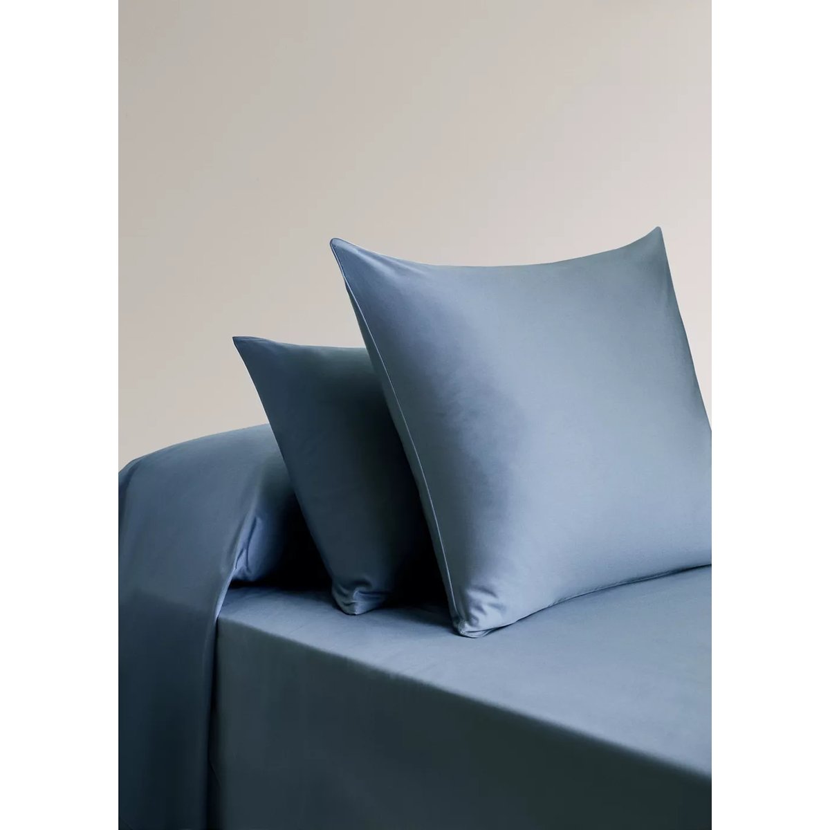 Deux taies d’oreiller coton satin 600 fils 50x75 cm bleu, MANGO HOME