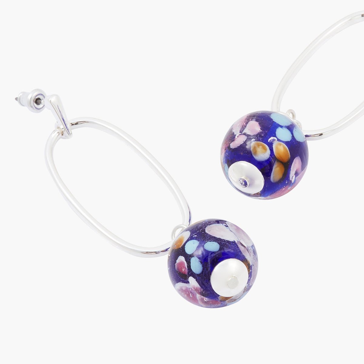 Boucles d'oreilles pendantes perles de verre bleu, BALABOOSTE