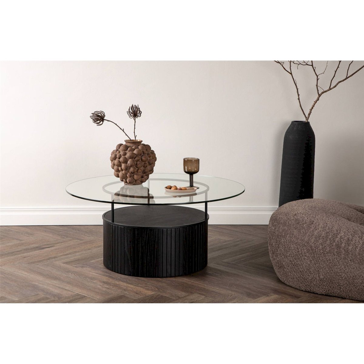 Table basse ronde collection SESANDALLY noir et transparent, RECOLLECTION