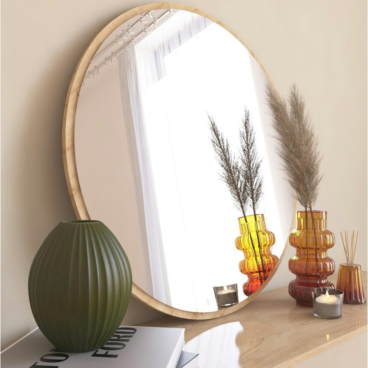 Miroir rond 60 cm CODY chêne, PIER IMPORT