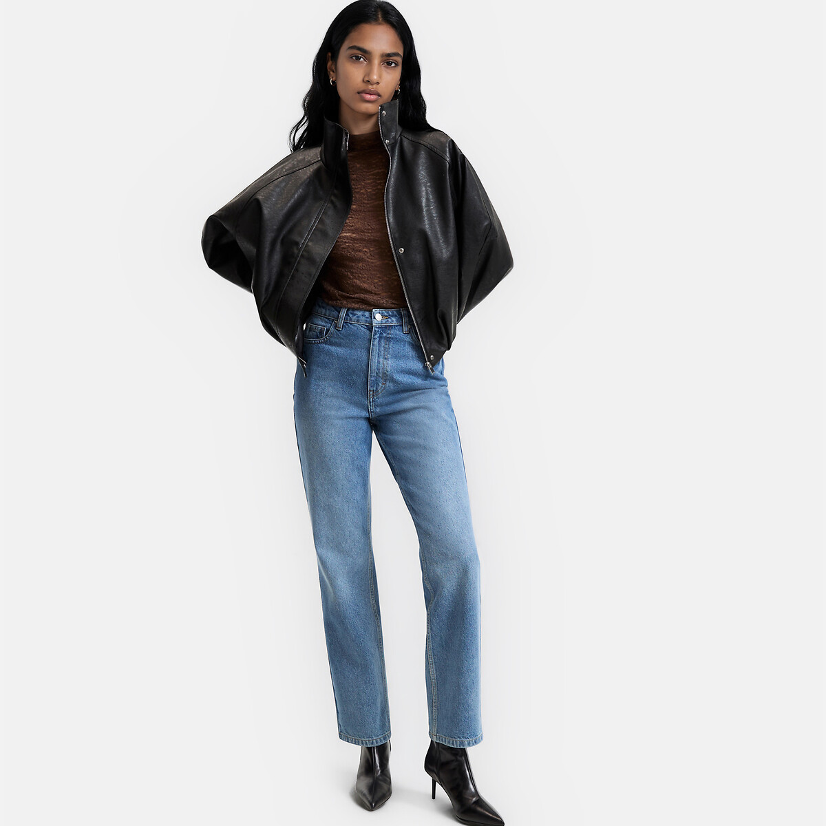 Chaqueta de cuello alto, de imitación de poliéster negro, LA REDOUTE COLLECTIONS