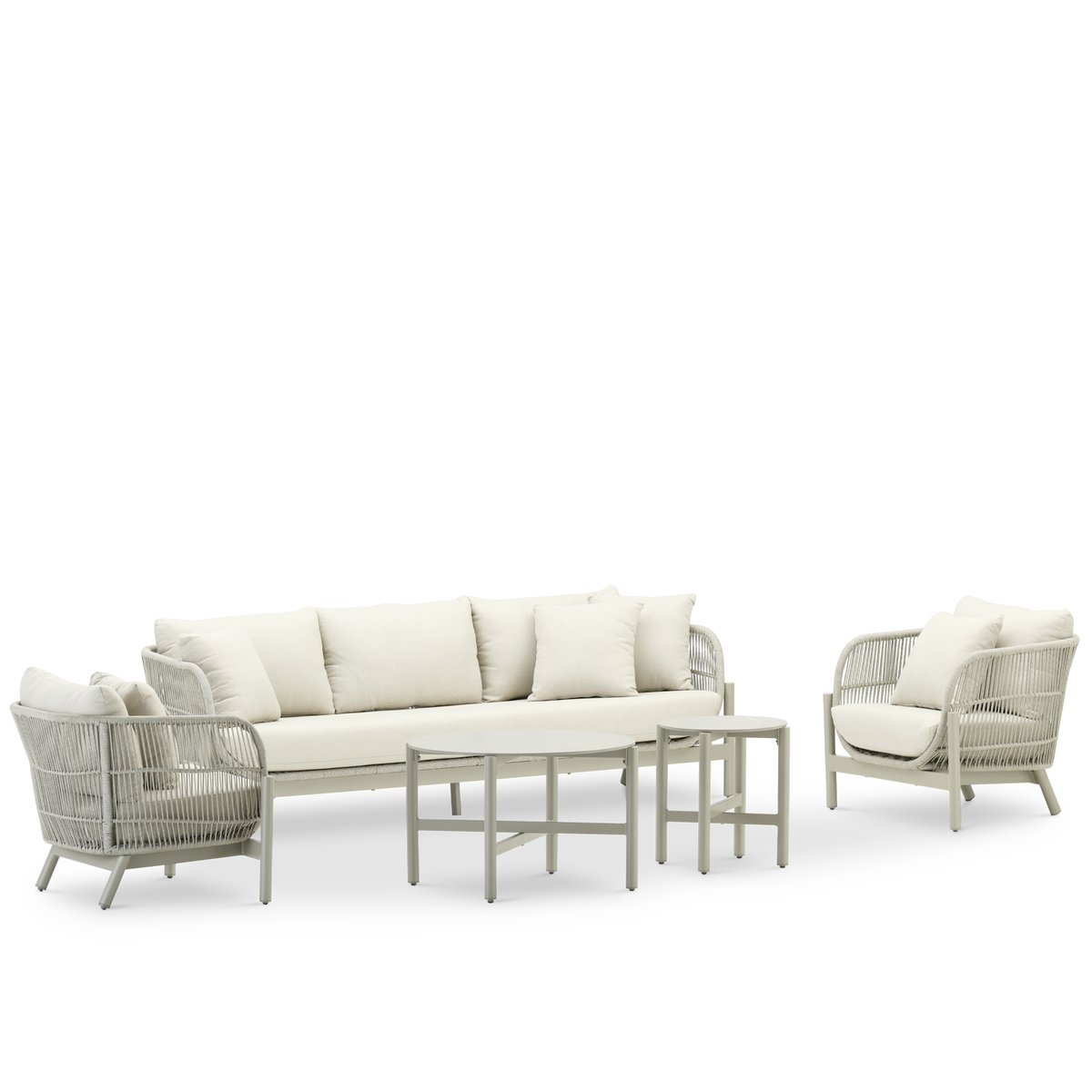Salon de jardin 5 places, 2 tables, MILOS beige, DEFORA HOME