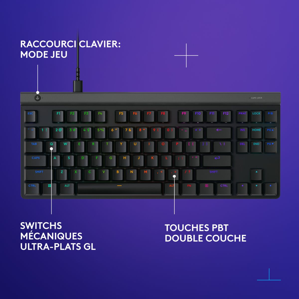 Clavier gamer G515 TKL tactile noir couleur unique, LOGITECH