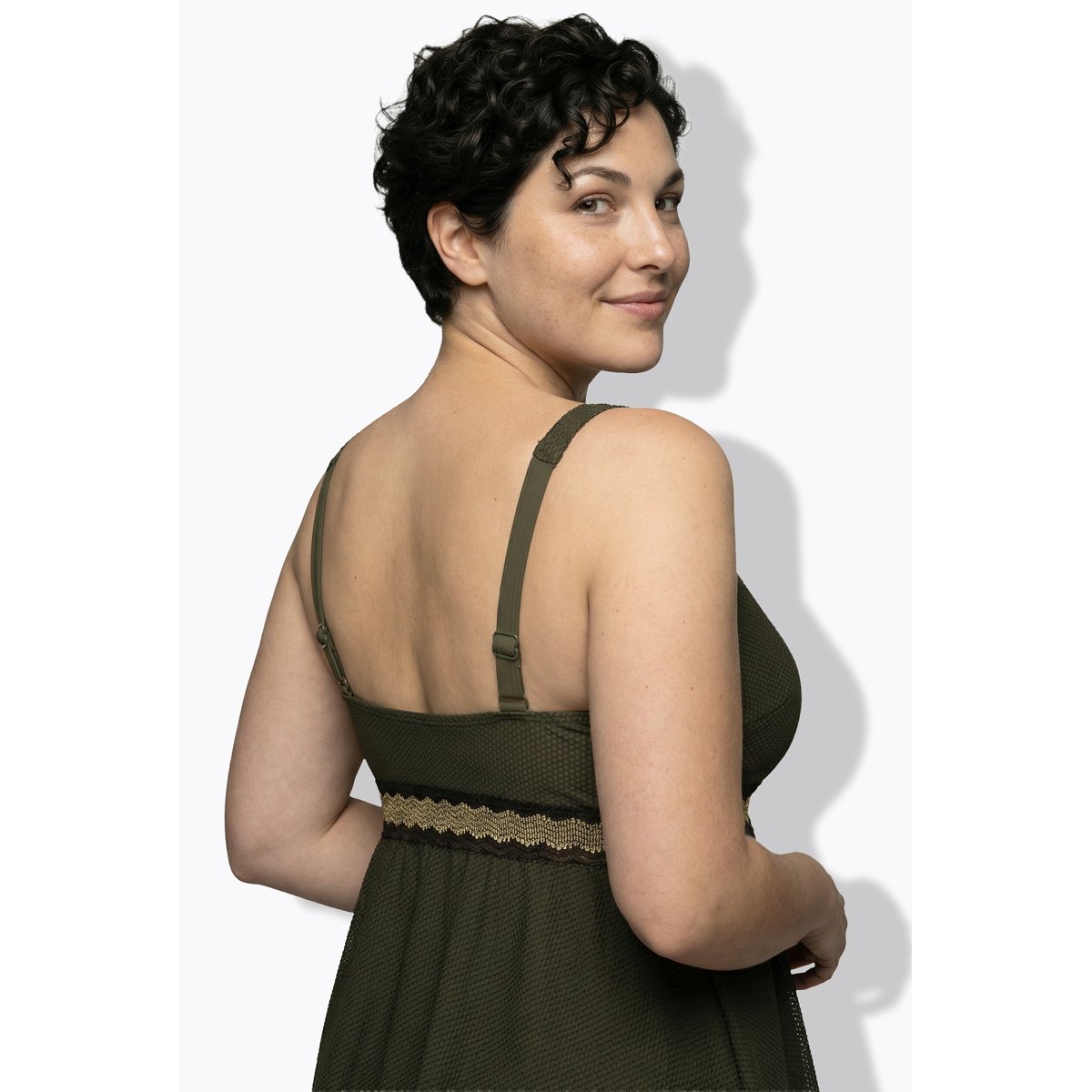Tankini avec bande fantaisie kaki foncé, ULLA POPKEN