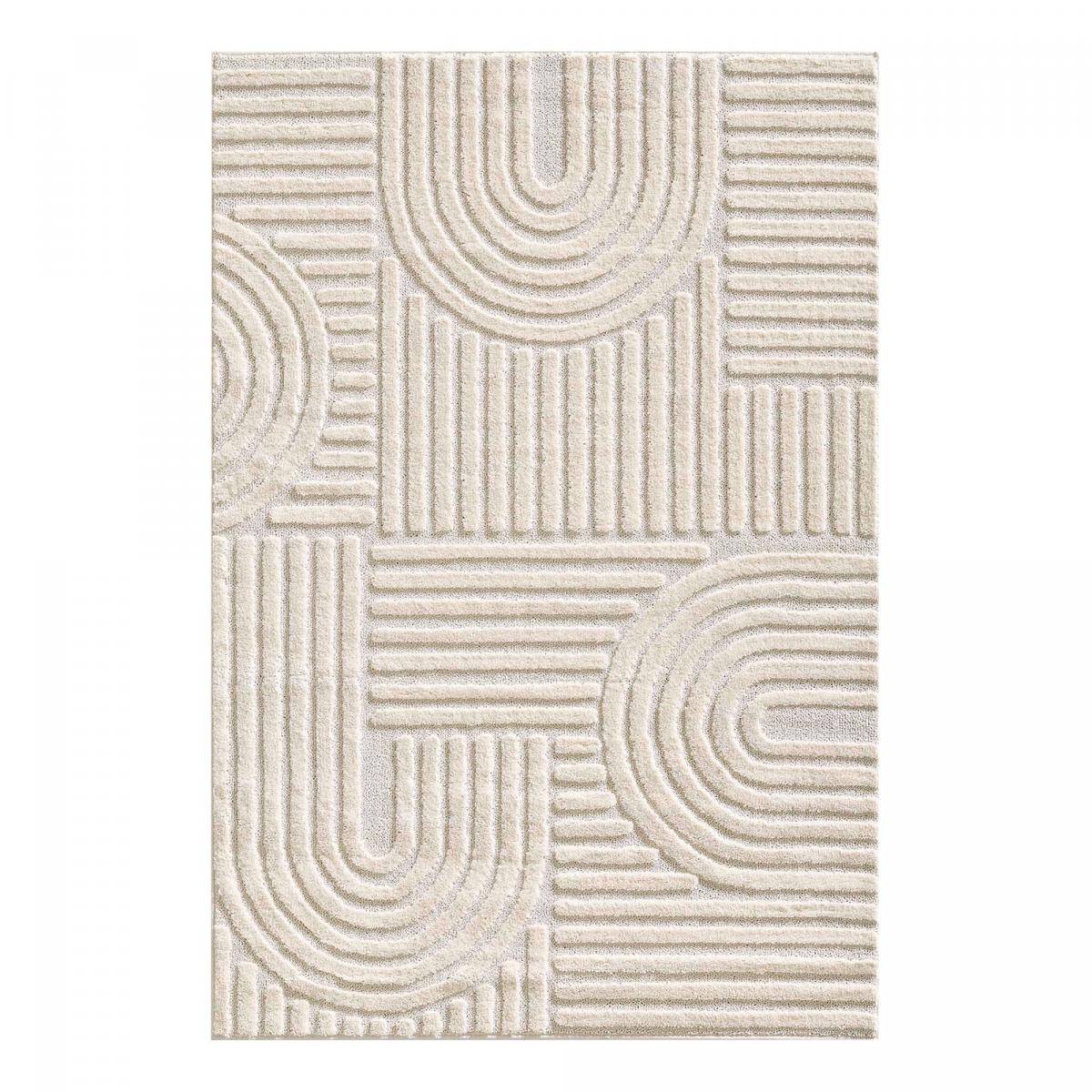Tapis salon au motif géométrique en relief, moderne et élégant, NOOR crème, UN AMOUR DE TAPIS
