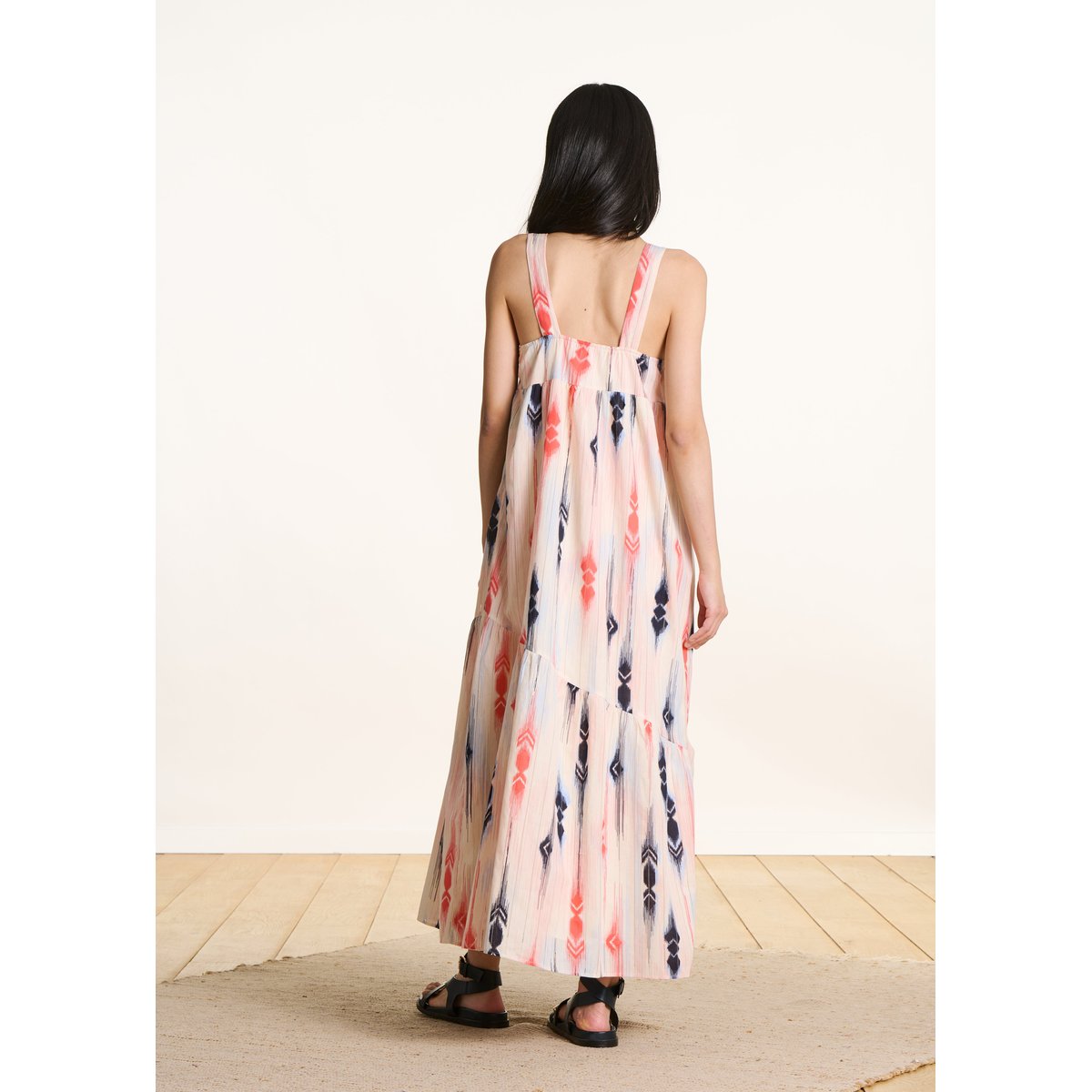 Robe longue sans manches à imprimé navy/peach, LA FEE MARABOUTEE