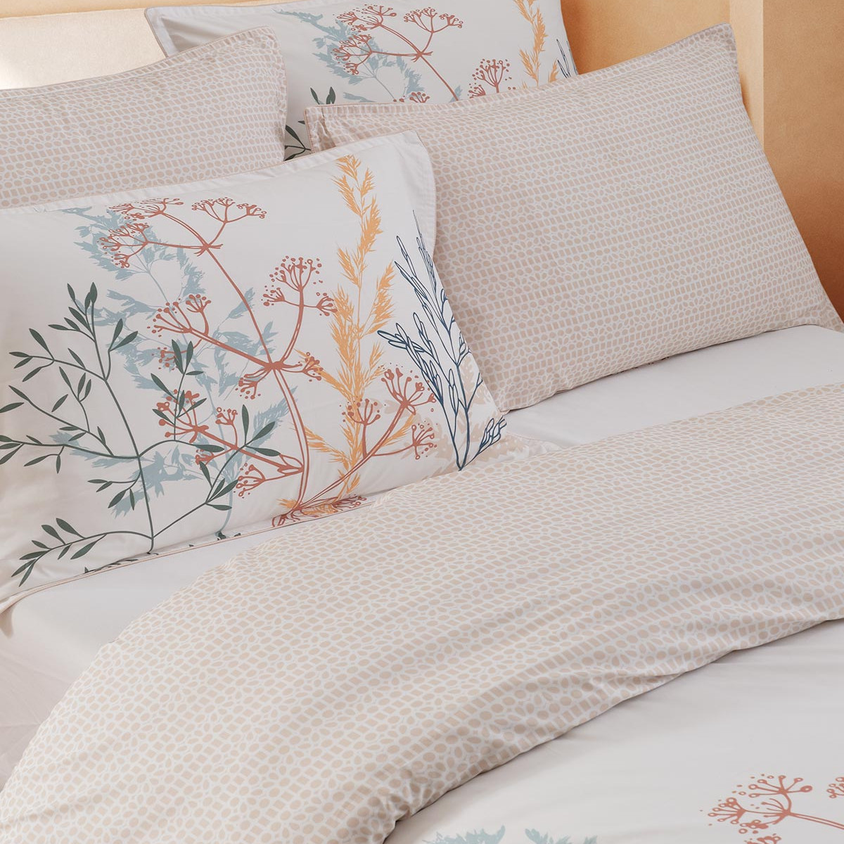 Drap housse en percale de coton bonnet 30 cm MARGUERITE sable, SENSEI MAISON