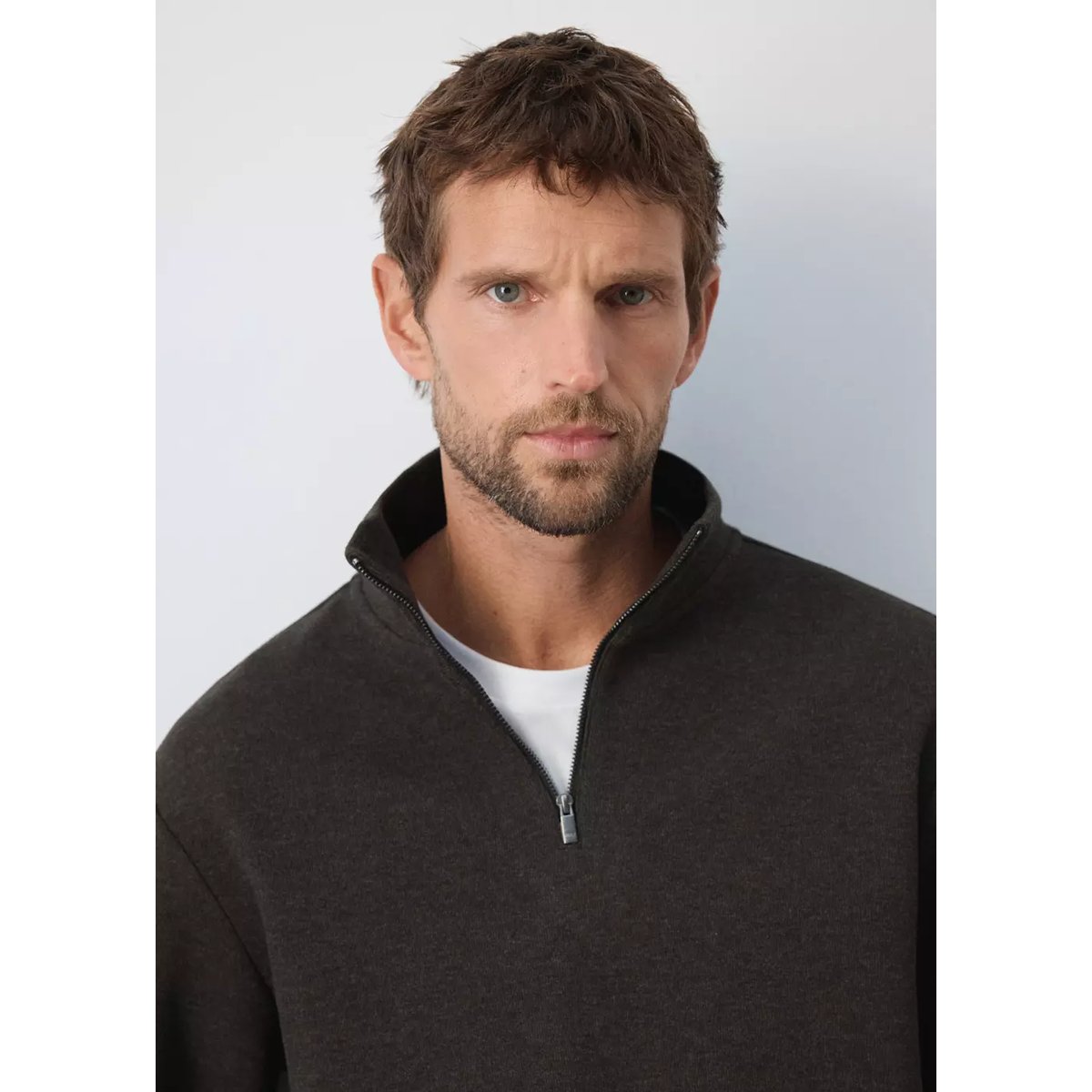 Sweat-shirt en maille grattée coupe regular fit marron, MANGO MAN