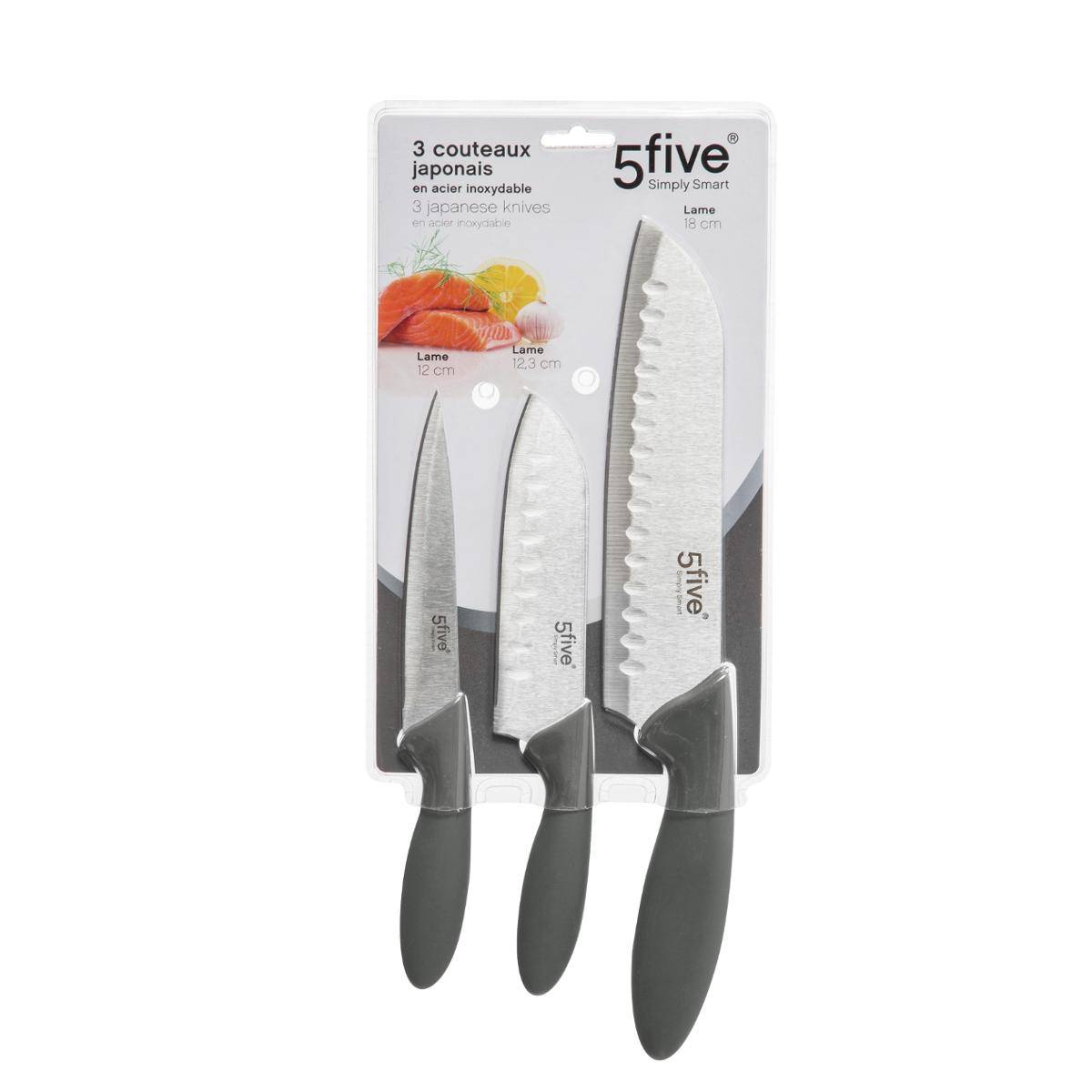 Lot de 3 Couteaux Japonais ESTL gris, 5FIVE SIMPLY SMART