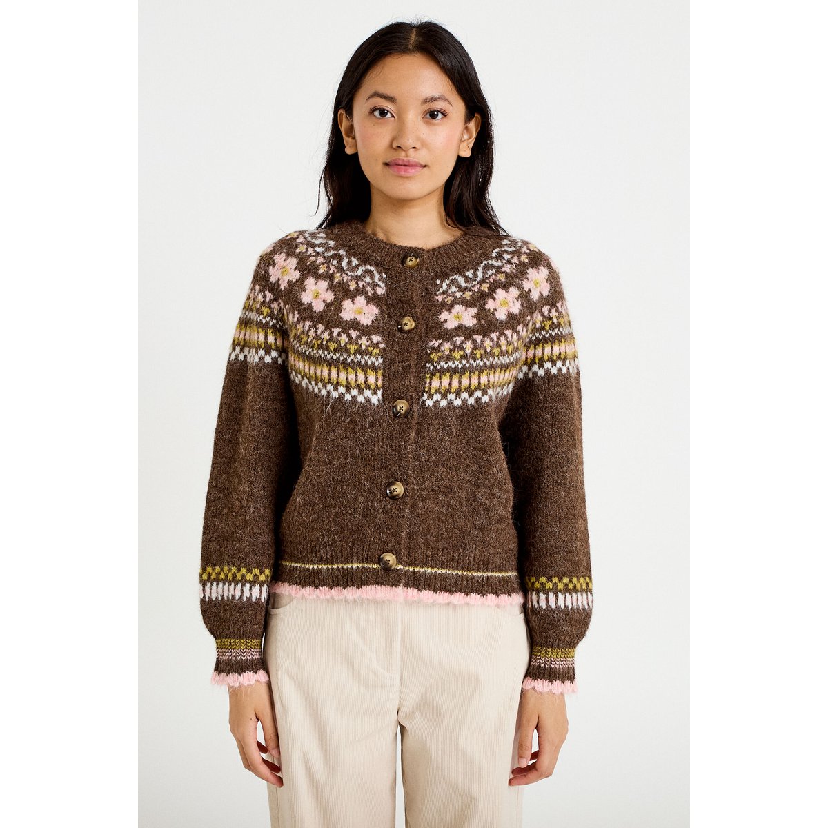 Gilet ample col rond manches longues marron foncé, CACHE CACHE