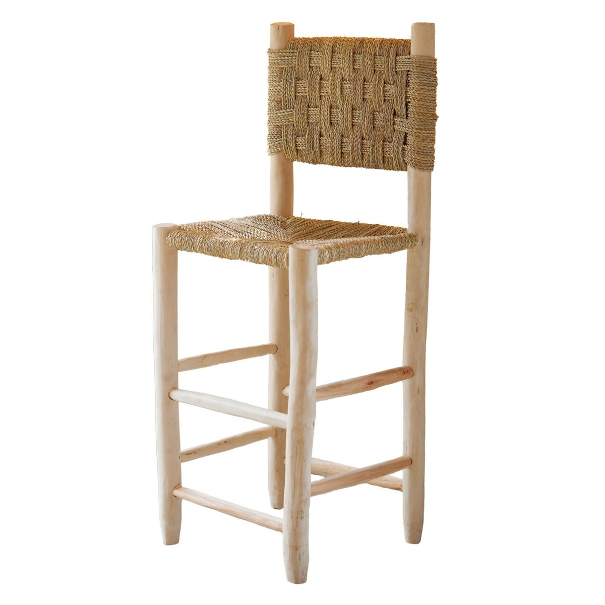 Tabouret de bar bois dossier damier -  LOJI naturel, HOME MAISON