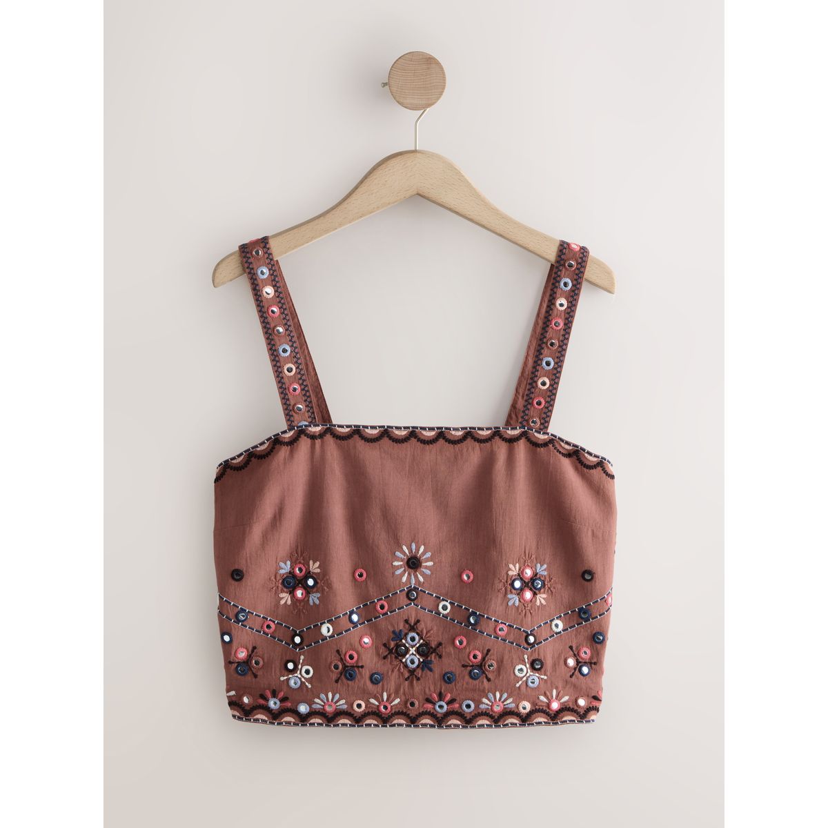 Top sans manches avec détails miroir brodés marron rouille, NEXT