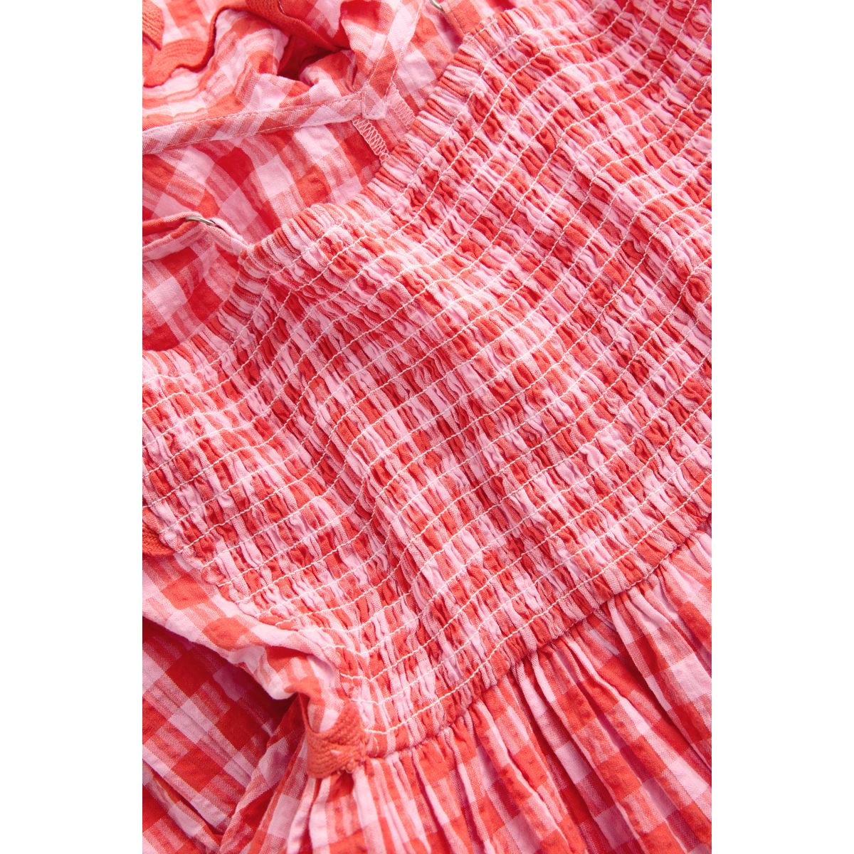 Robe longue à volants et motif vichy rose/rouge, NEXT