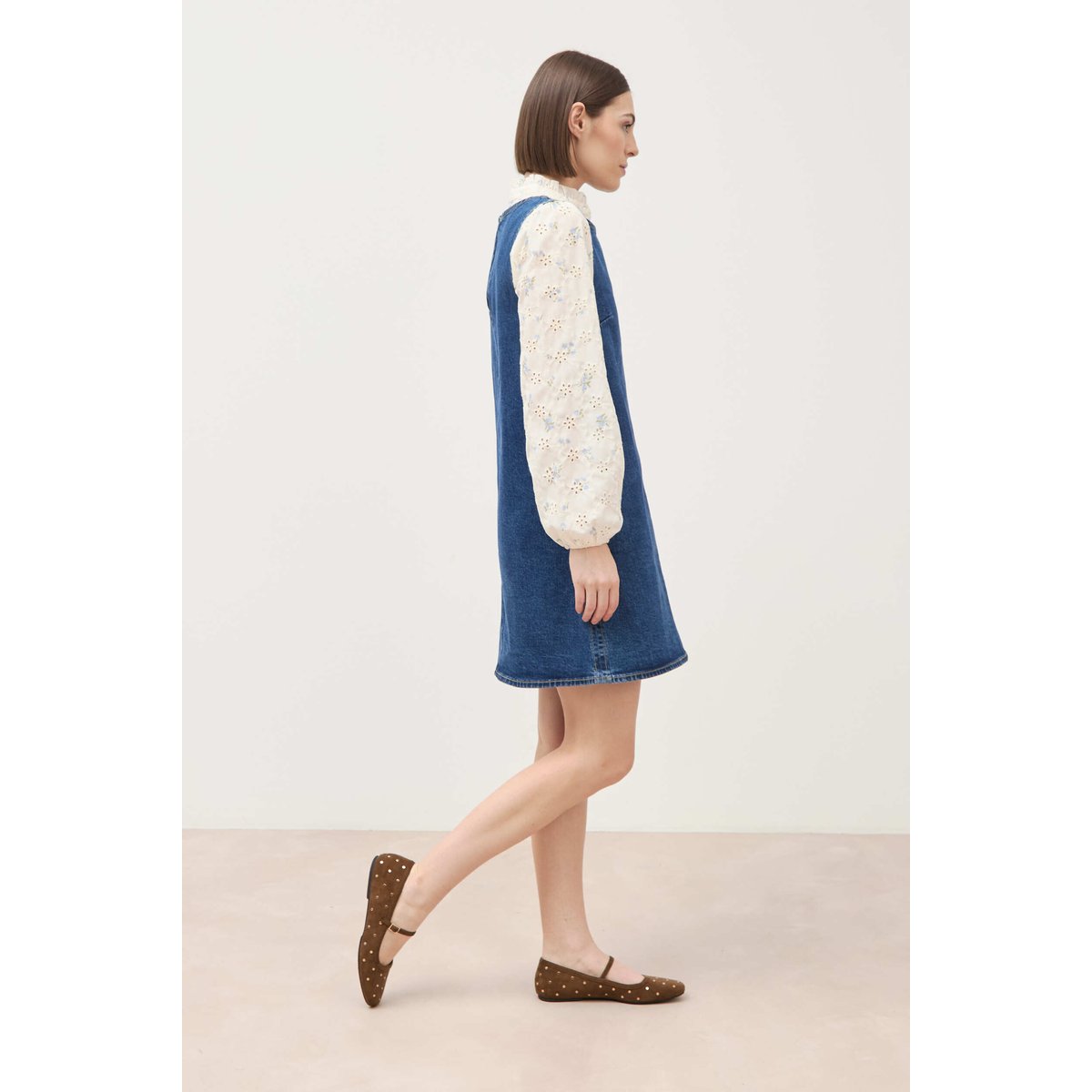 Robe sans manches col rond en jeans denim stone, BONOBO