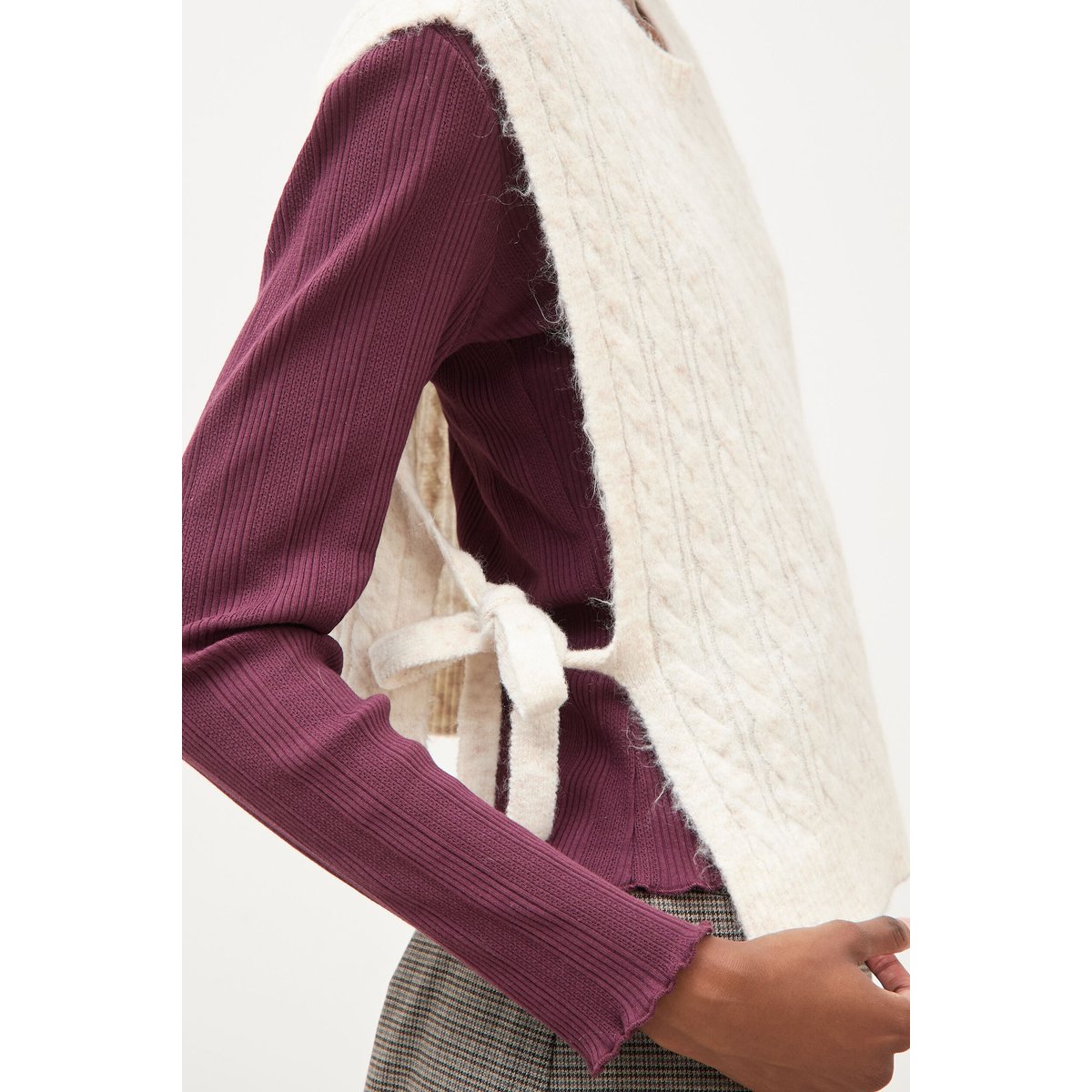 Pull droit cropped sans manches creme, BONOBO