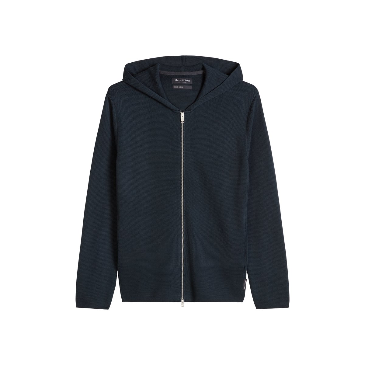 Cardigan à capuche regular en coton biologique certifié bleu, MARC O'POLO