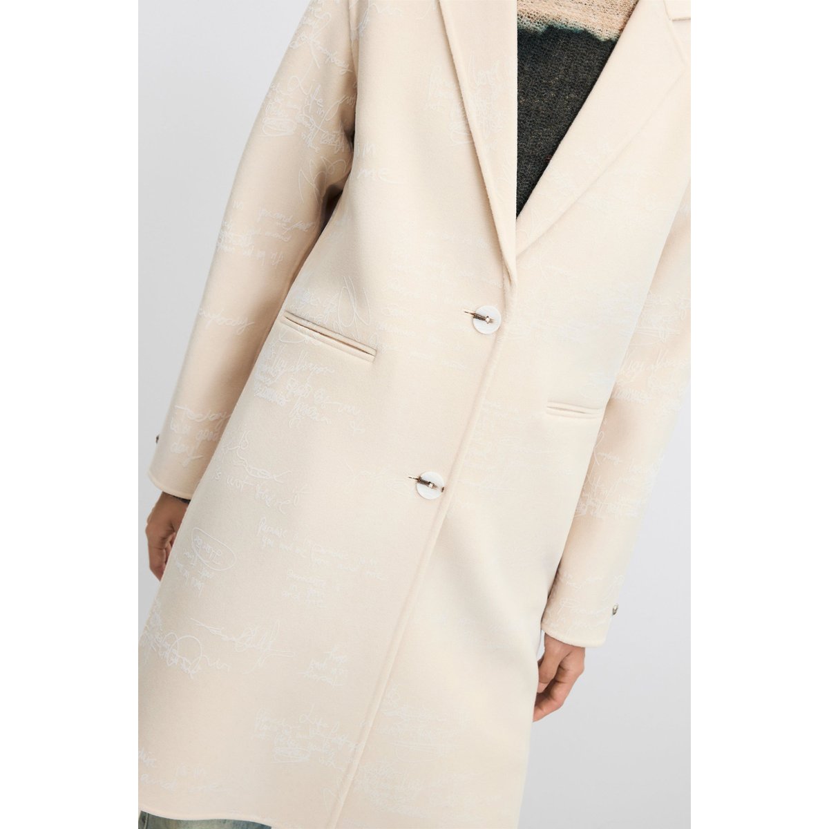 manteau regular imprimé en laine blanc, DESIGUAL