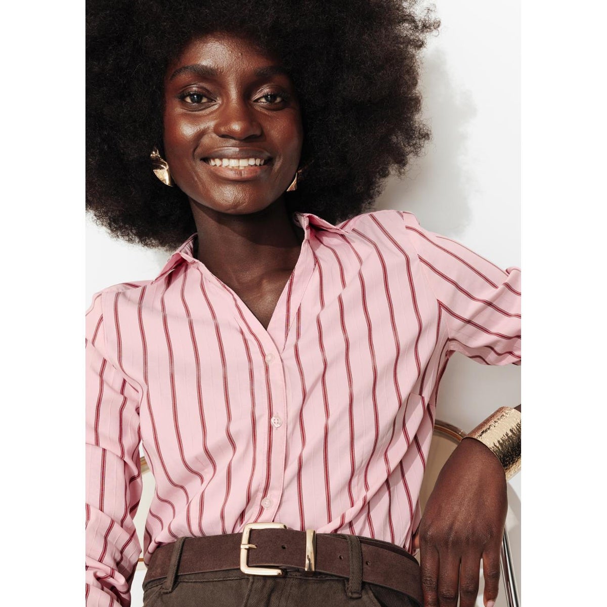 Chemise rayée cintrée rayé rose, PROMOD