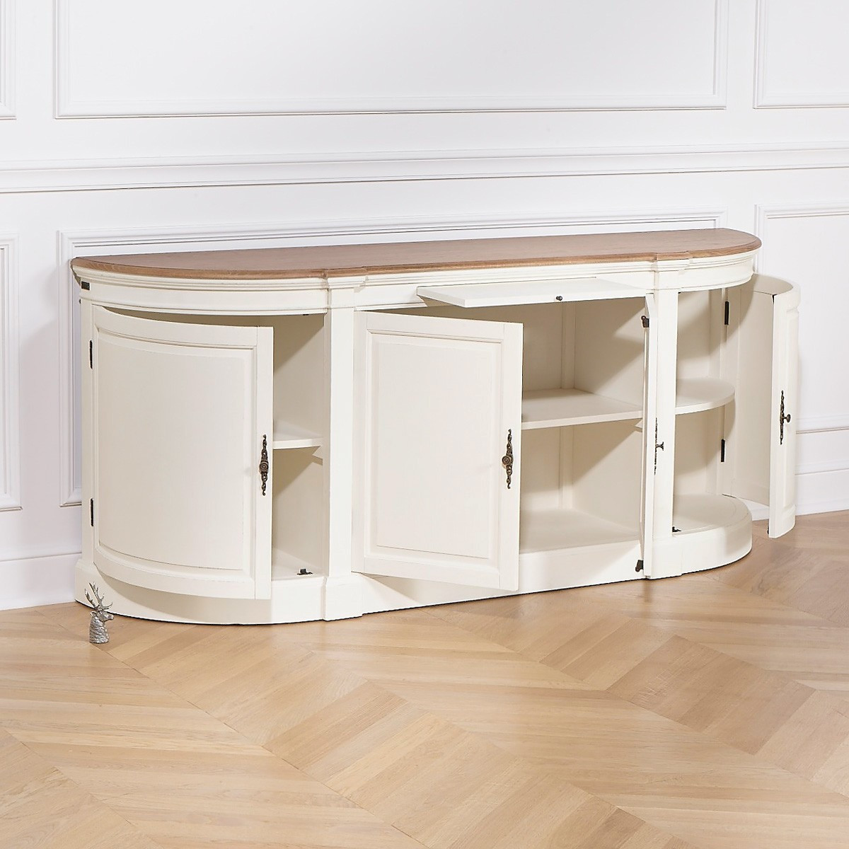Buffet style shabby chic en bois, 4 portes JOSEPHINE blanc, ROBIN DES BOIS