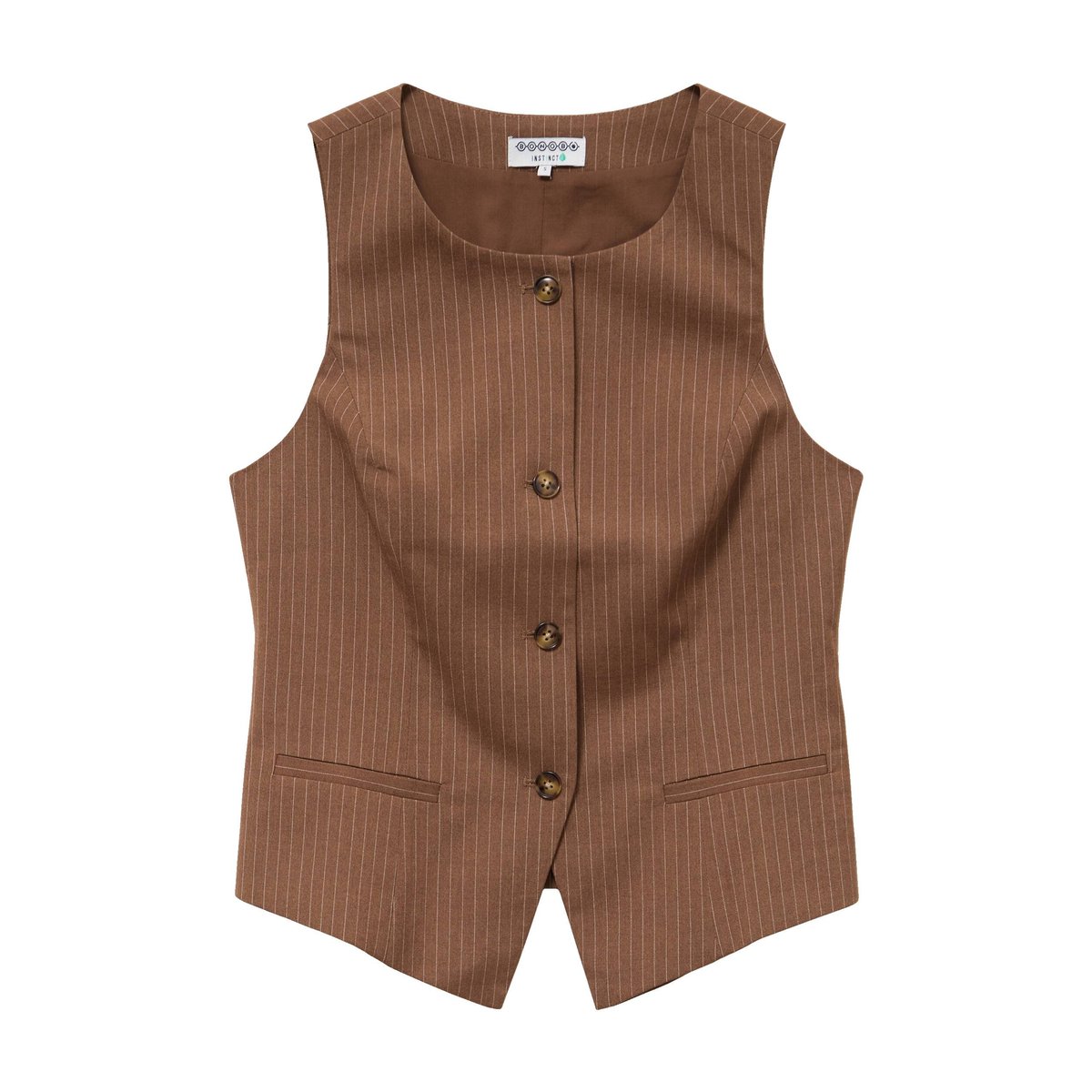 Gilet sans manches col rond doublé marron, BONOBO