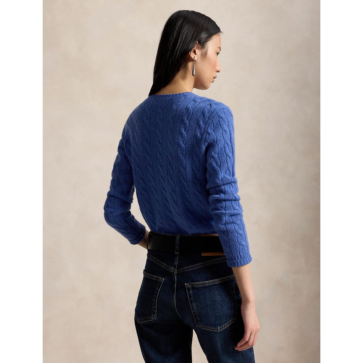Wool and Cashmere Cable Knit Crew Neck Jumper blue marl, POLO RALPH LAUREN