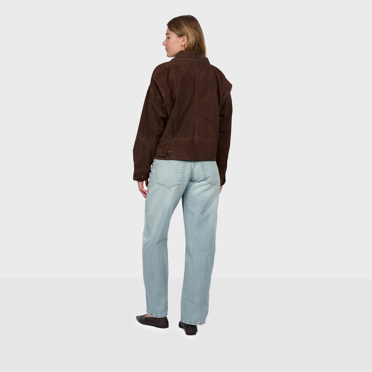 Blouson en cuir suède à col chemise RIVIERA chocolat, OAKWOOD