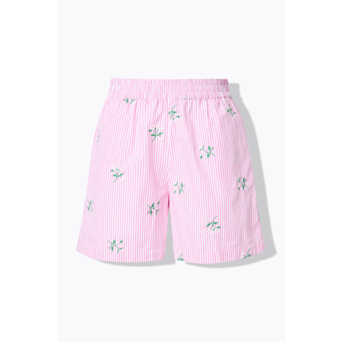 Short rayé, jambe large, broderie florale rose vif, STUDIO UNTOLD