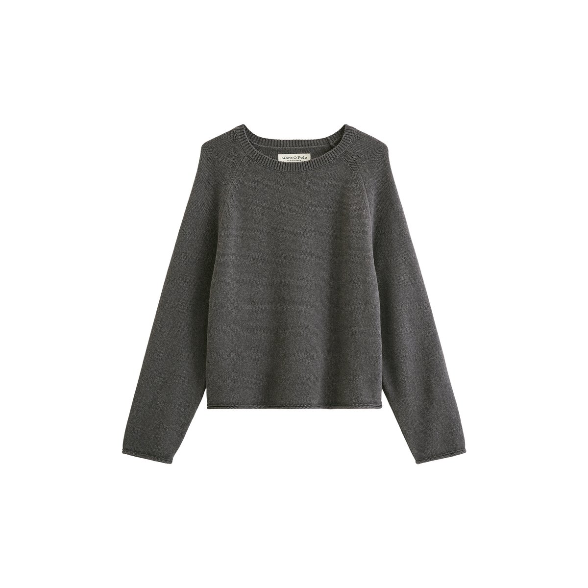 Pull à col rond, coupe classique en coton biologique épais gris, MARC O'POLO
