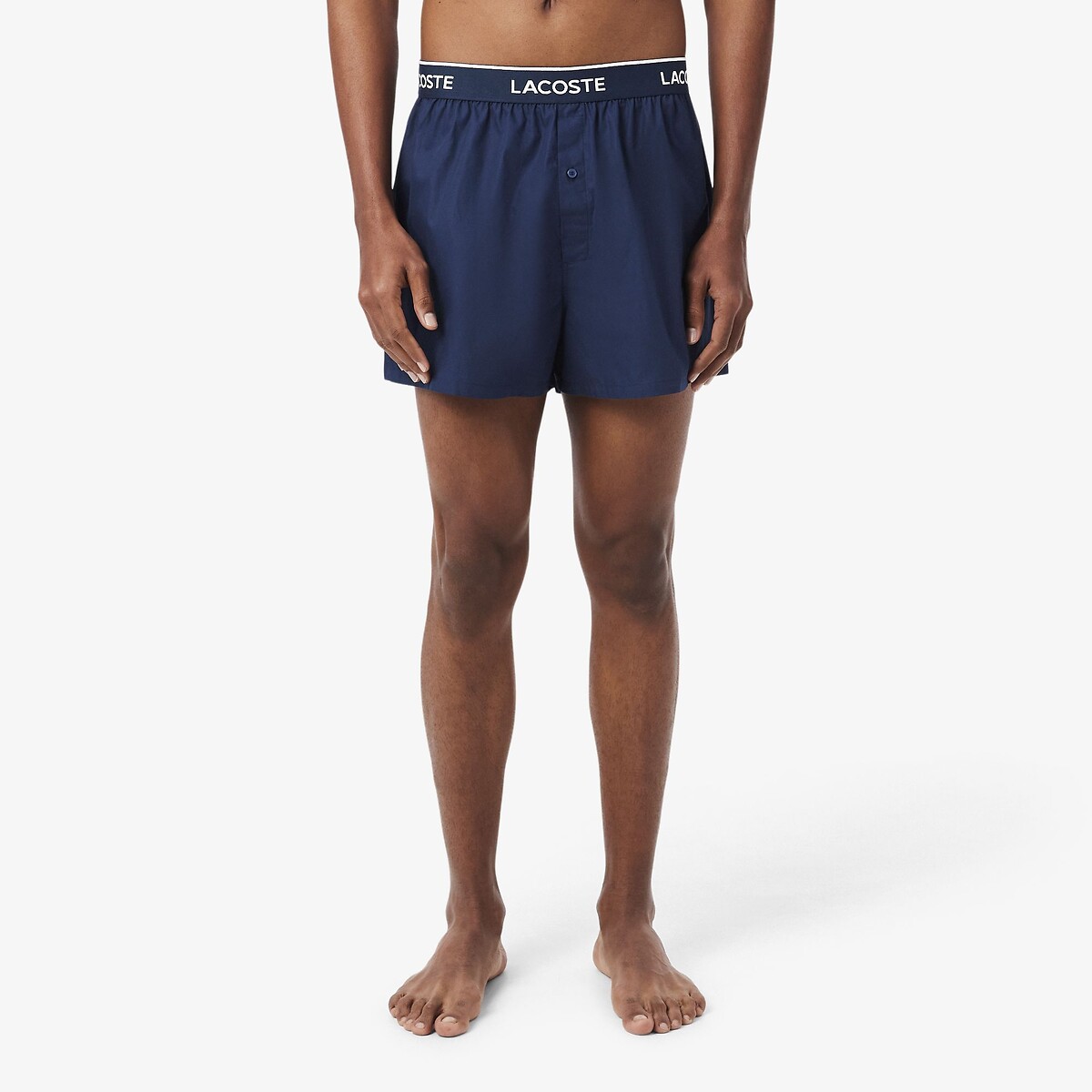 Lot de 3 caleçons en coton 2 unis + 1 imprimé rayures marine + bleu + bleu rayé, LACOSTE