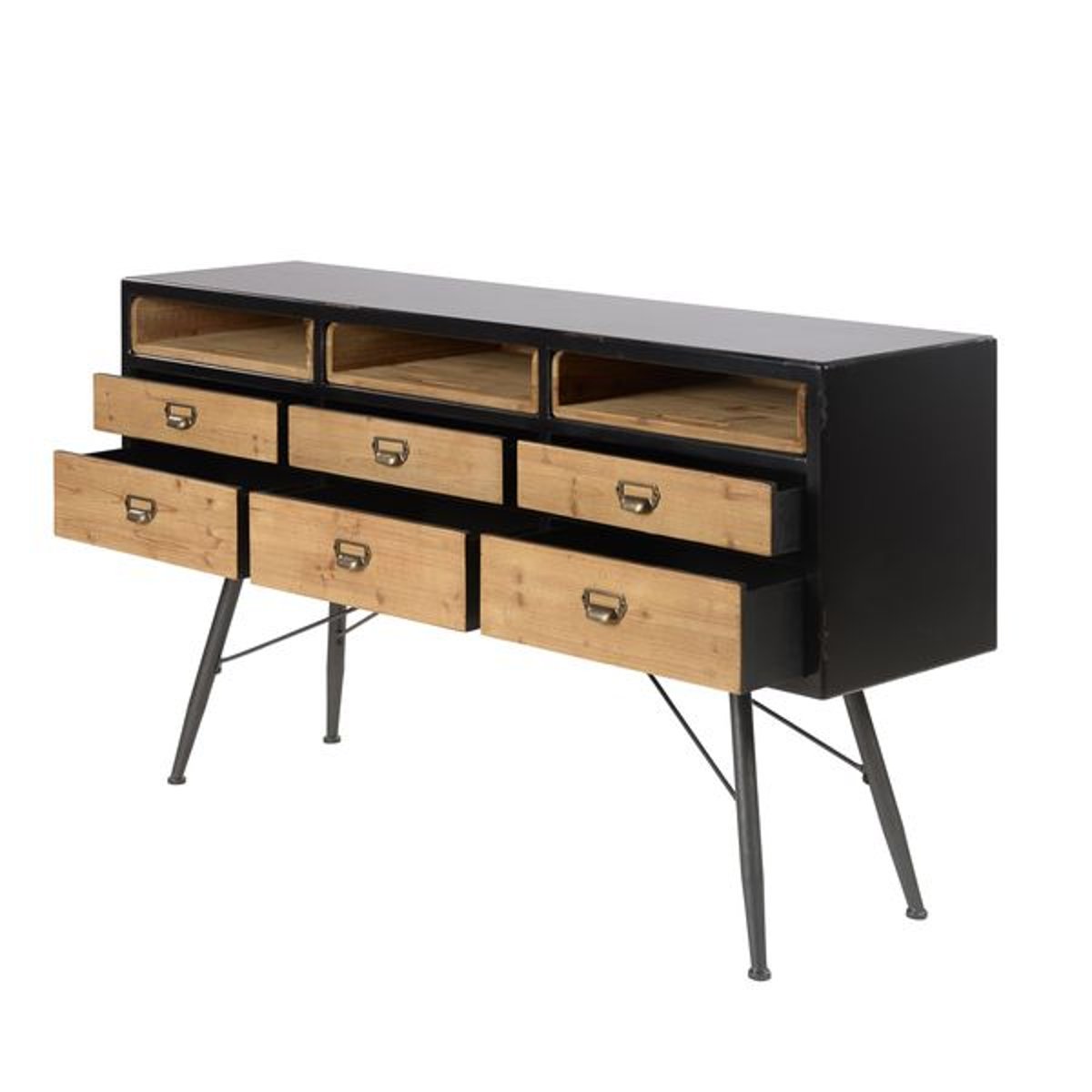 Meuble bas 6 tiroirs, 3 niches noir, ZAGO