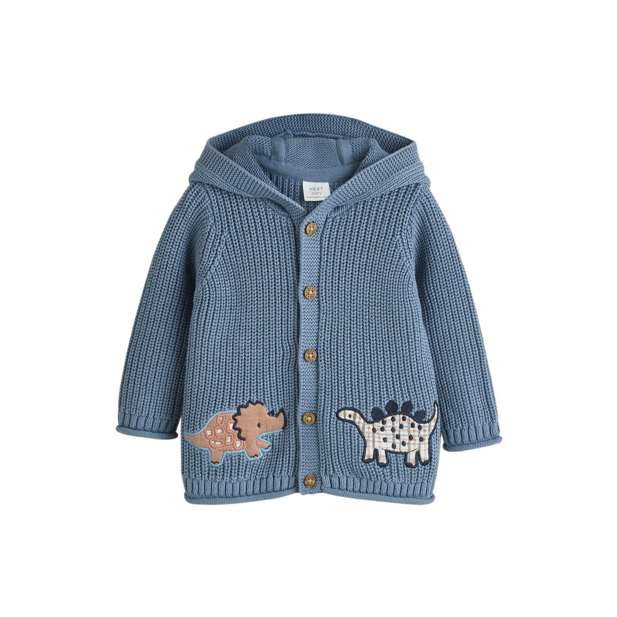 Cardigan en maille à capuche bébé imprimé dinosaure bleu marine brodé, NEXT