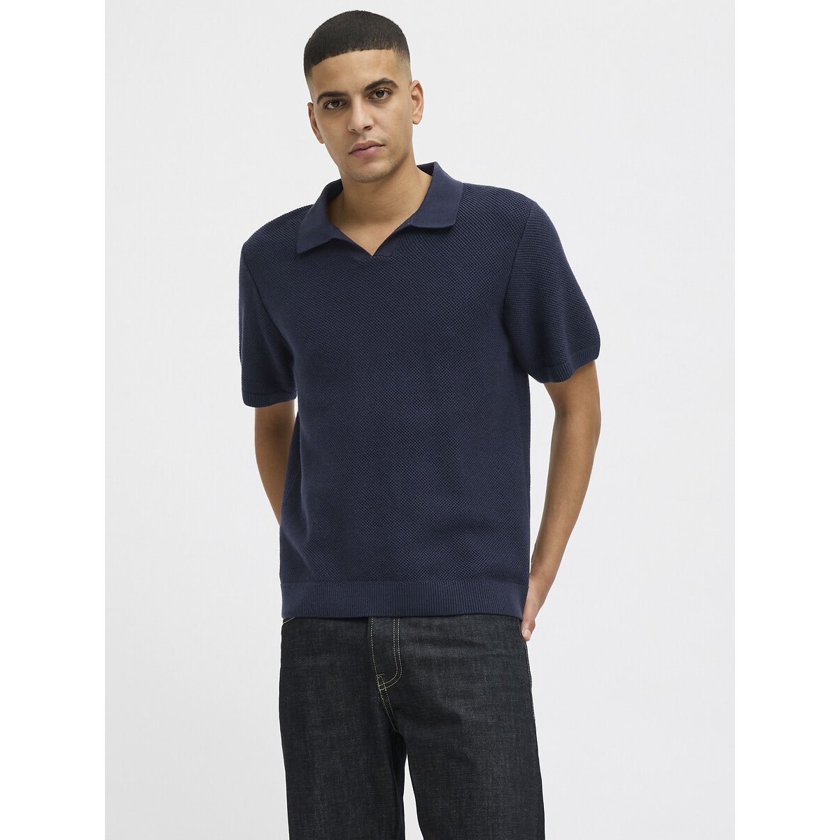Polo en maille bleu foncé, JACK & JONES