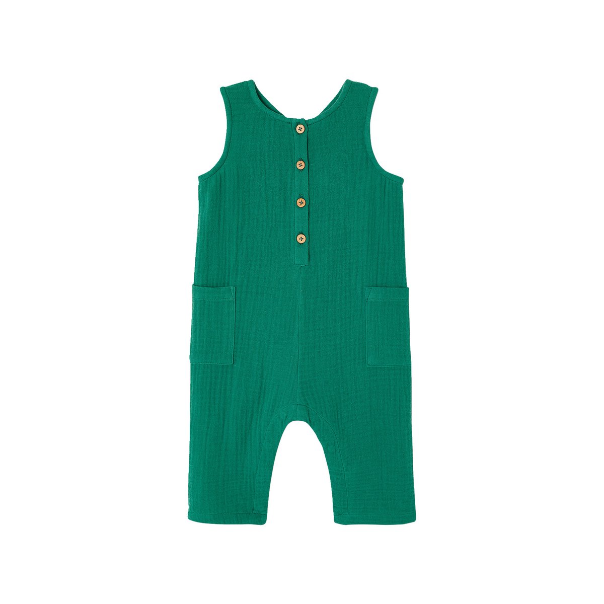 Combinaison longue bébé gaze de coton vert émeraude, VERTBAUDET