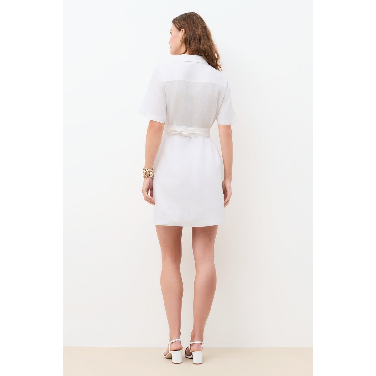 Robe droite en lin col chemise RLEONA blanc, CAROLL