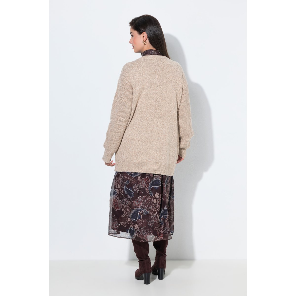 Cardigan en maille côtelée, col en V beige mélangé, ULLA POPKEN