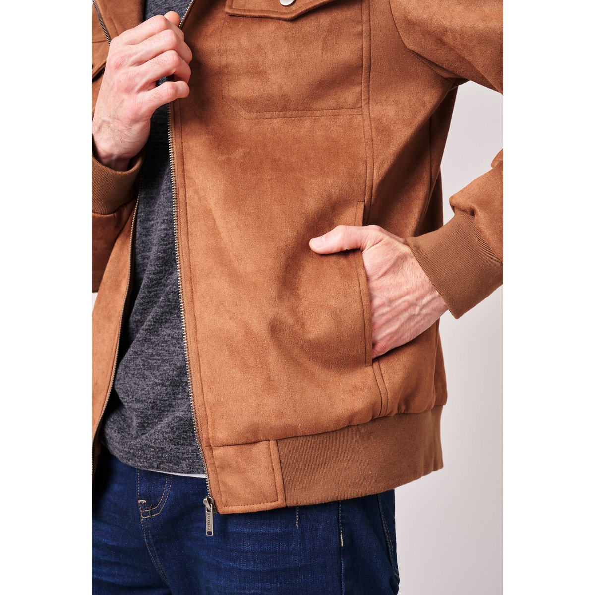 Veste regular homme effet daim OUTRIDER cognac, DEELUXE