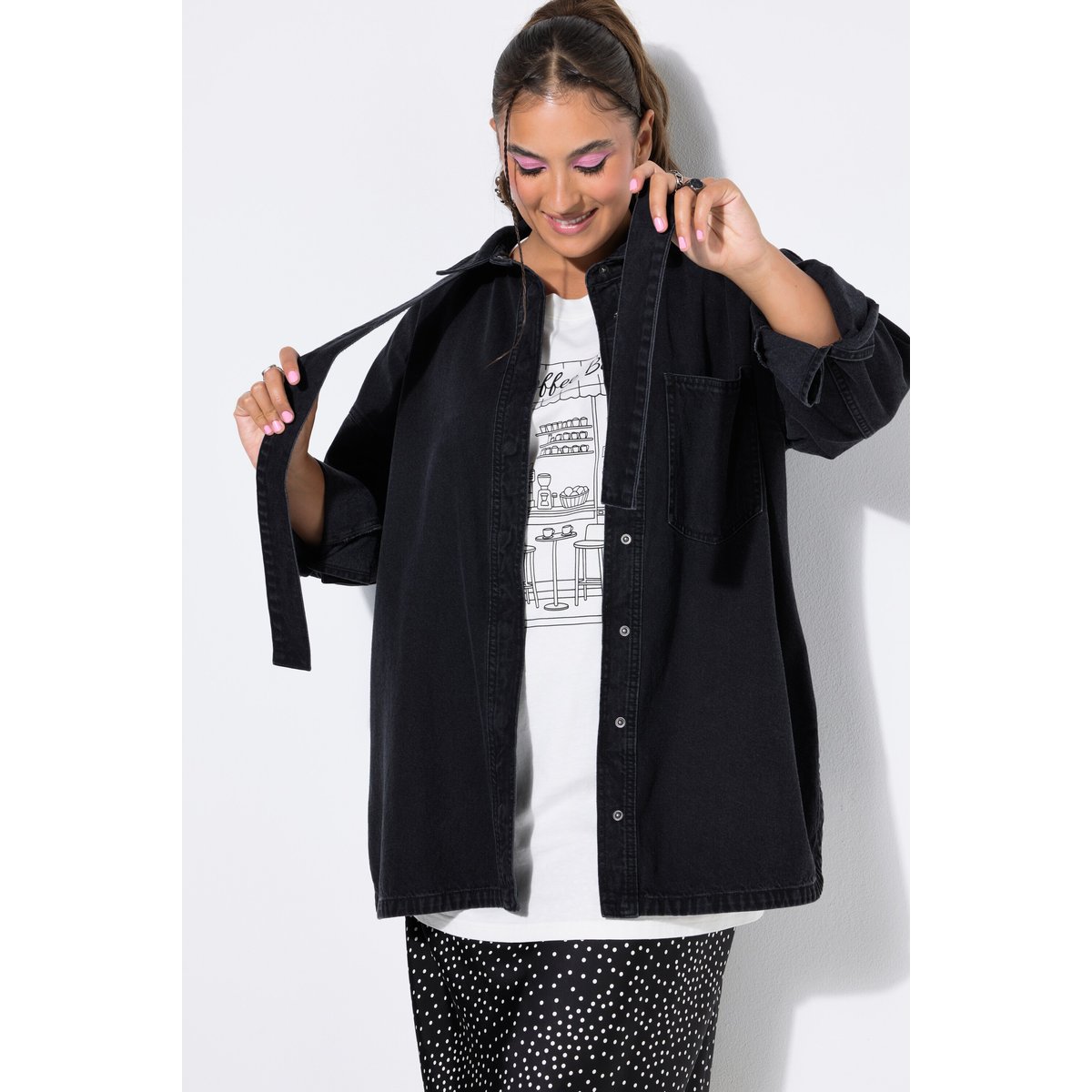 Chemise en jean, coupe oversize, nœud noir, STUDIO UNTOLD