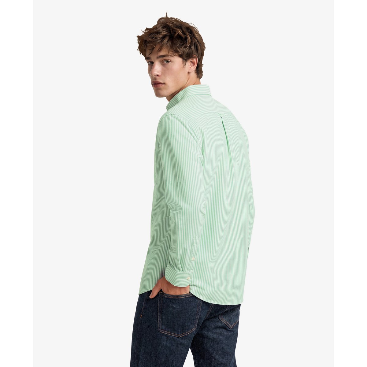 Chemise Oxford Preppy à Manches Longues rayures vert menthe, SUPERDRY