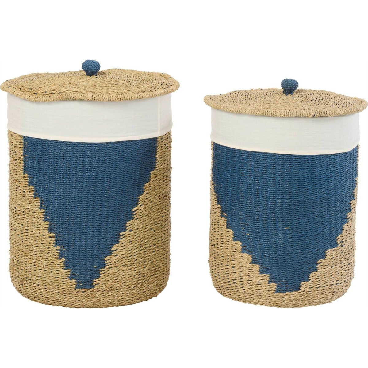 Set de 2 paniers en papier tressé, Couvercle naturel et bleu, RECOLLECTION