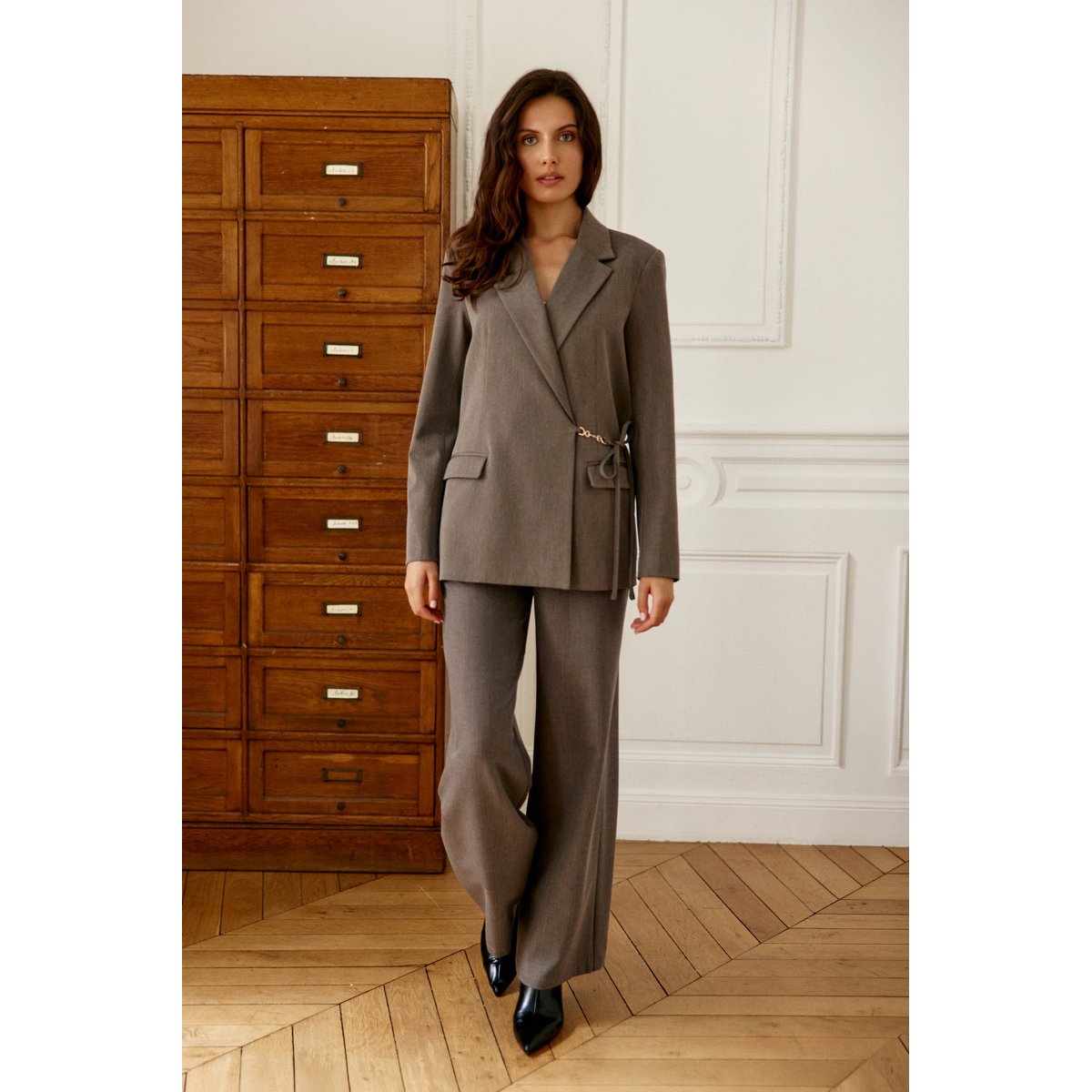 Veste col tailleur uni VIAMAO 14-taupe, LA PETITE ETOILE