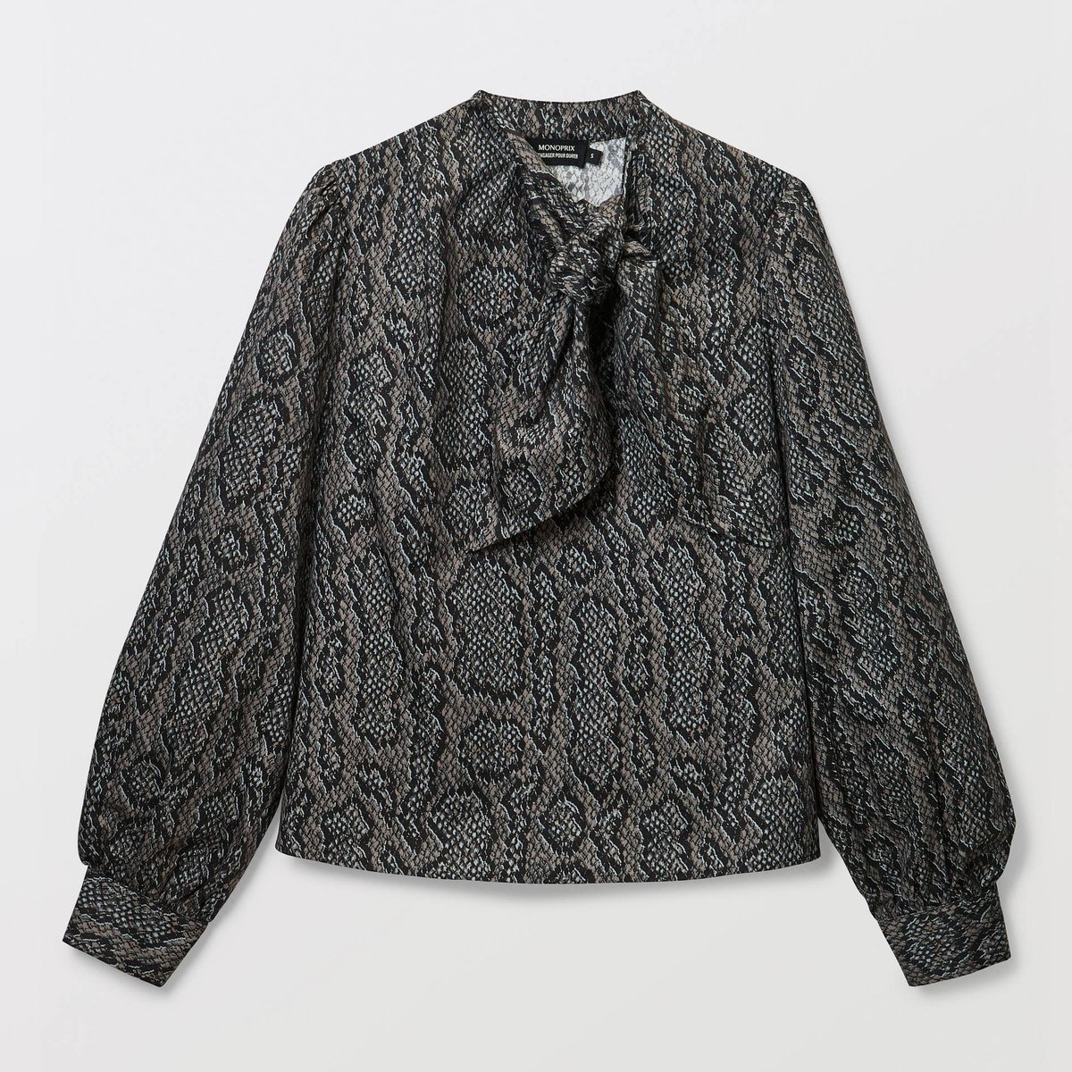 Blouse manches longue imprimée en coton BIO GOTS gris fonce anthracite, MONOPRIX