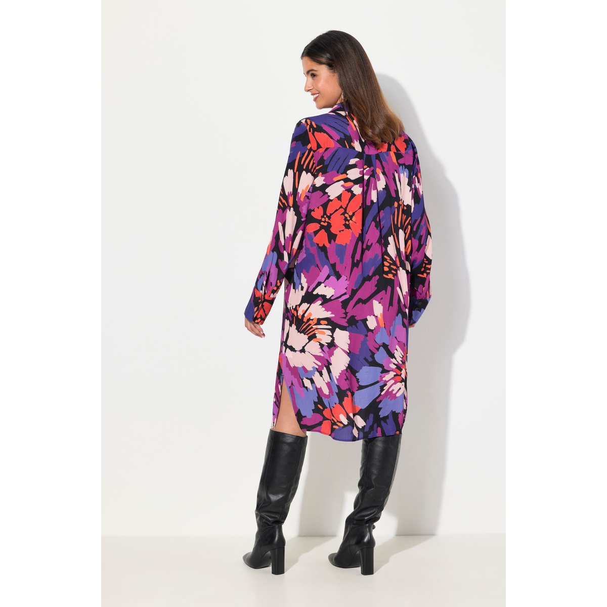 Robe midi décolleté en V et manches longues baie, ULLA POPKEN