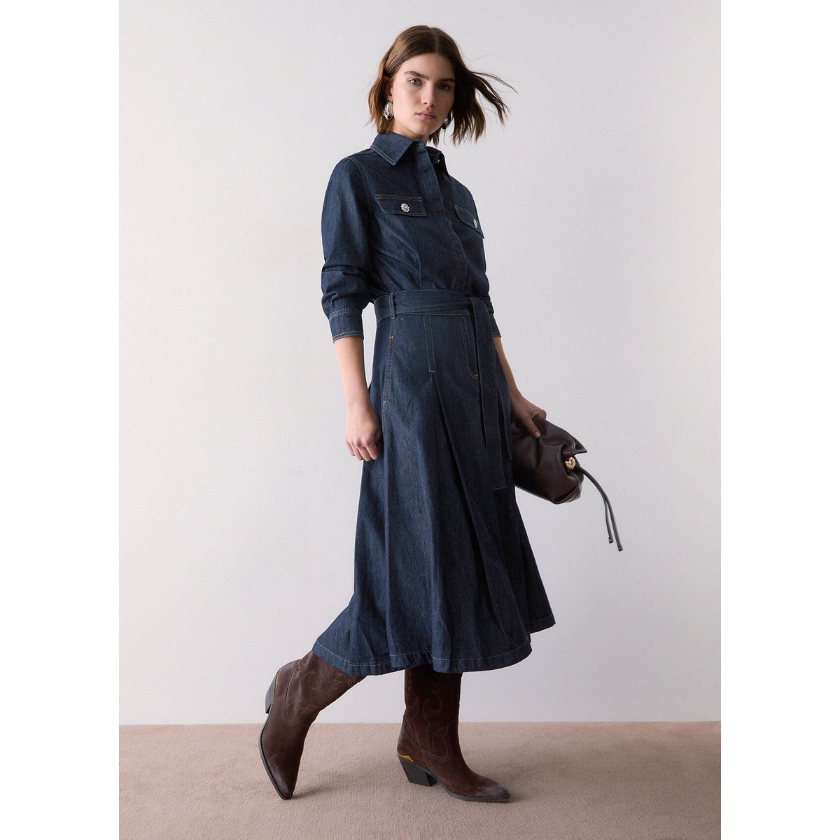 Robe chemisier longue en denim délavage normal, LIU JO