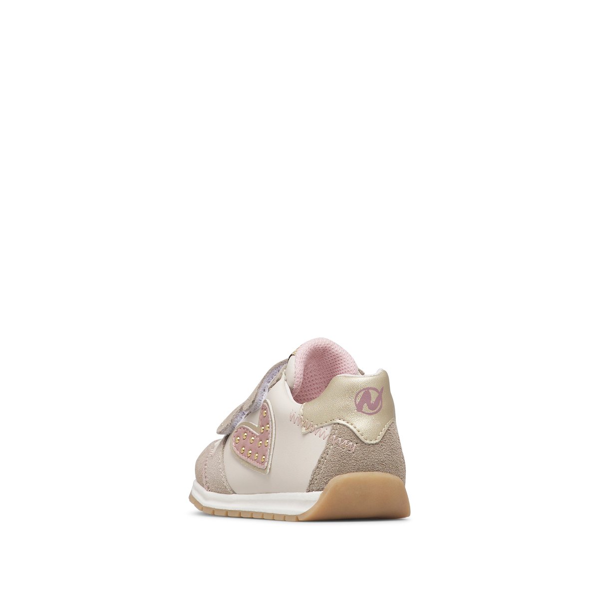 Sneakers en cuir et tissu avec des clous QUELLY 4 VL. beige-blanc-rose, NATURINO