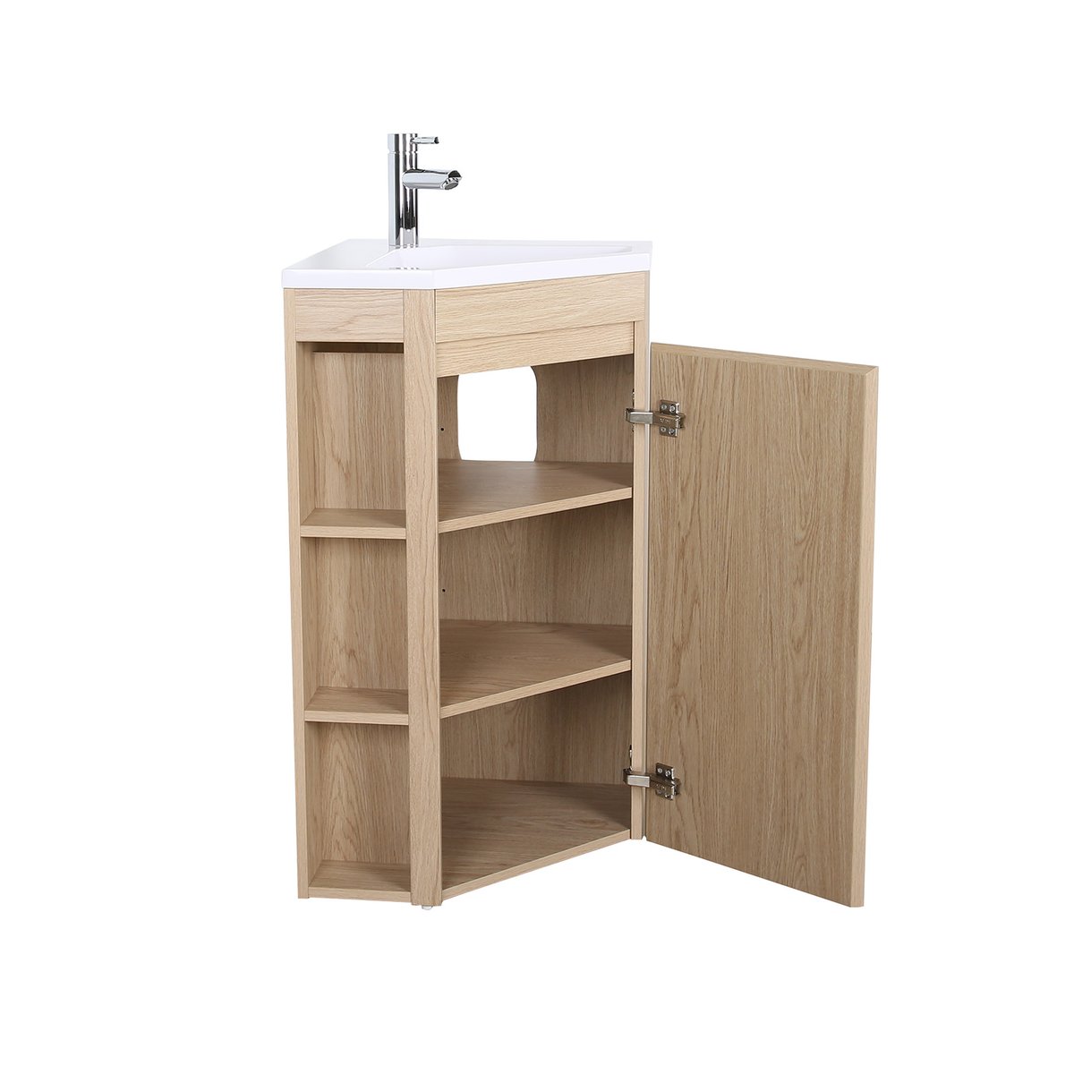 Meuble d'angle sur pieds avec vasque, robinet et armoire de toilette SORRENTO décor chêne, MOB IN